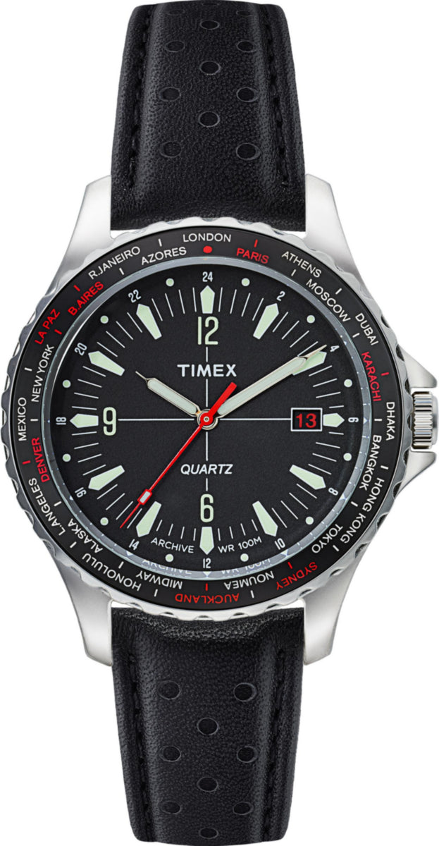 TW2U25900 Navi World Time 38mm Leather Strap Watch Primary Image