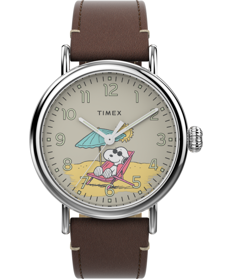 TW2V61200 Timex Standard x Peanuts Featuring Snoopy at the Beach 40mm Leather Strap Watch Primary Image