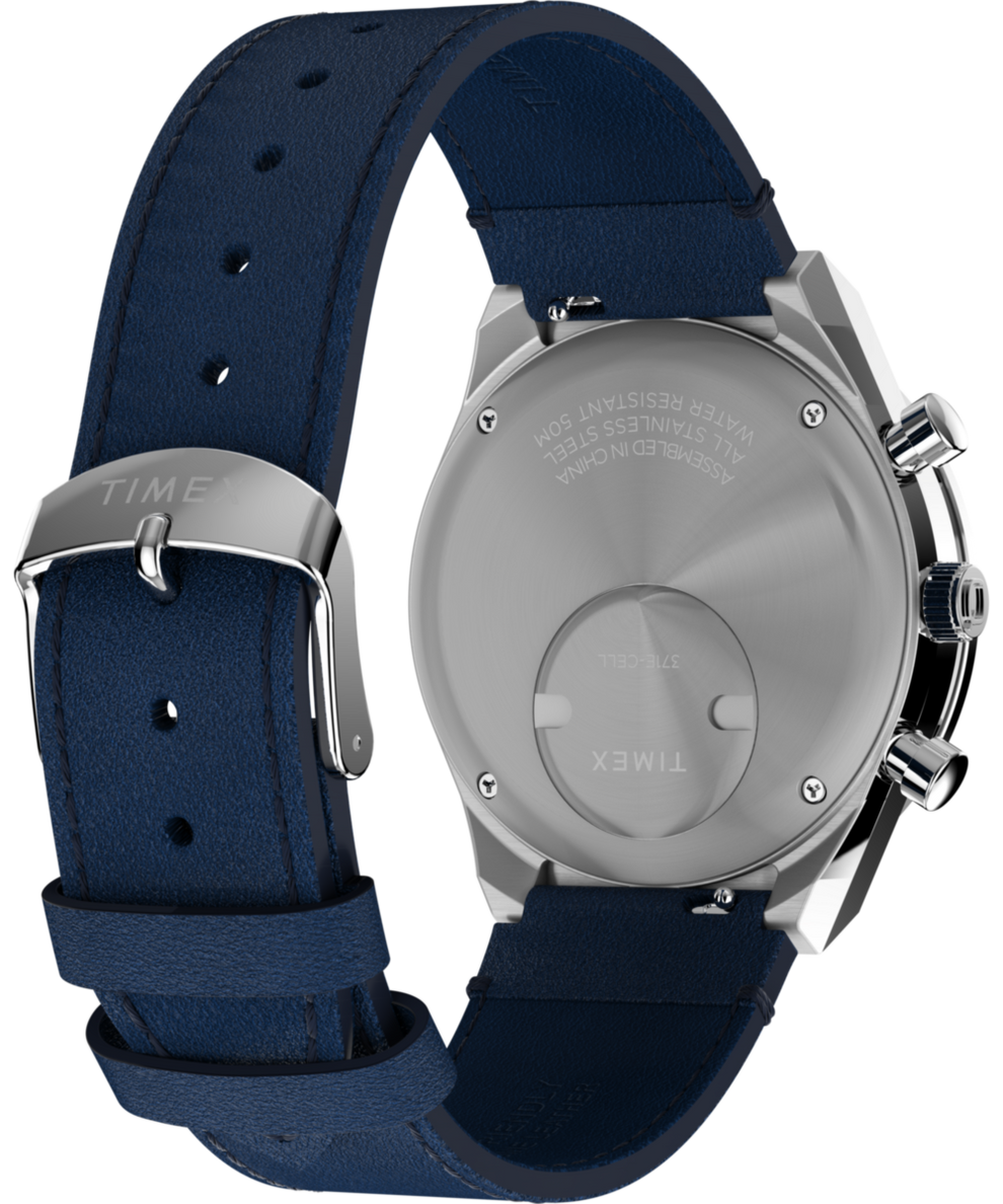 TW2W51700 Q Timex Chronograph 40mm Leather Strap Watch Caseback with Attachment Image