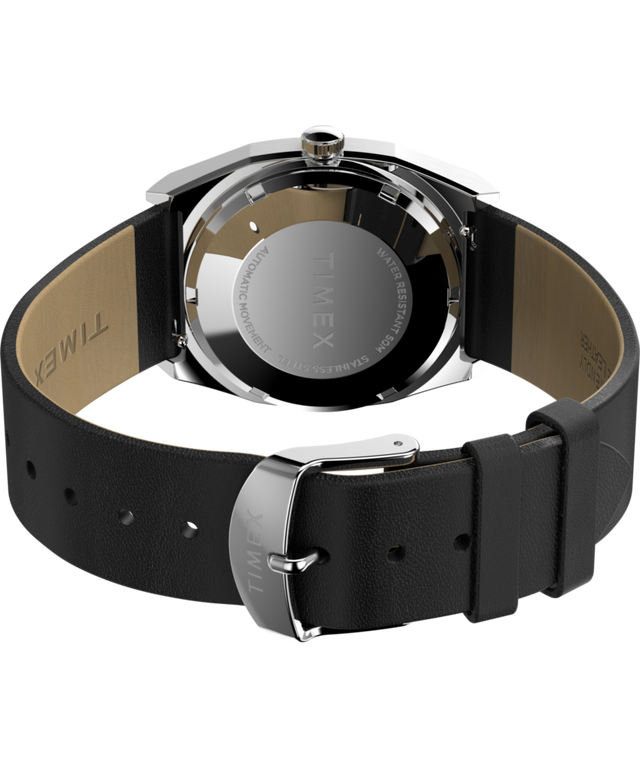 TW2Y07500 Timex® Automatic 1983 E Line 34mm Leather Strap Watch Caseback with Attachment Image