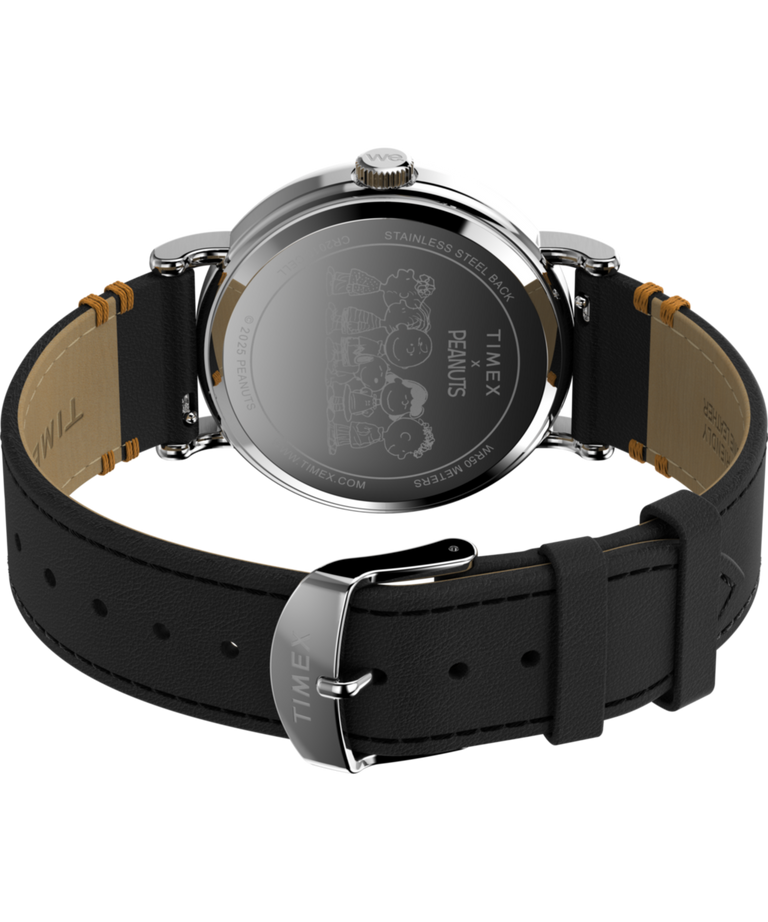 TW2Y12300 Timex x Peanuts® Weekender Pumpkin Dial 40mm Leather Strap Watch Caseback with Attachment Image