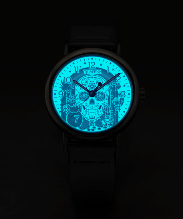 TW2Y15900 Timex Weekender Day of the Dead 40mm Leather Strap Watch Collab Additional Image