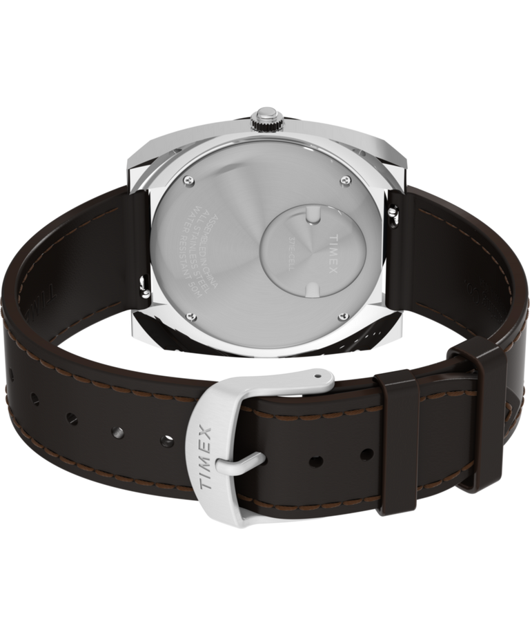 TW2Y31300 Q Timex® 1972 World Time 39mm Leather Strap Watch Caseback with Attachment Image