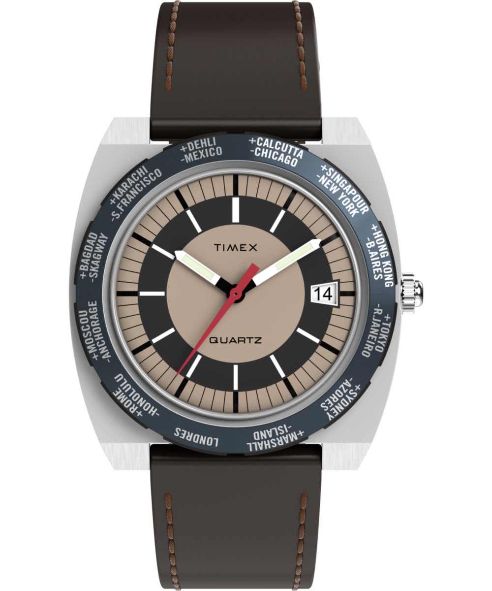 Q Timex® 1972 World Time 39mm Leather Strap Watch - TW2Y31300