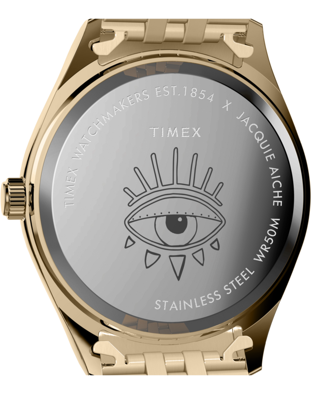 TW2Y45100 Timex x Jacquie Aiche 36mm Stainless Steel Bracelet Watch Caseback Image
