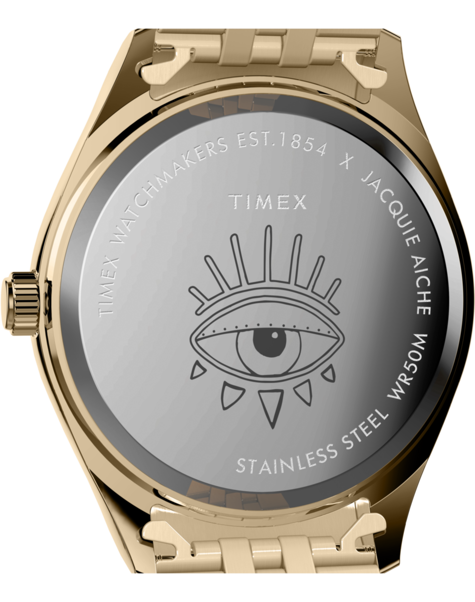 TW2Y45100 Timex x Jacquie Aiche 36mm Stainless Steel Bracelet Watch Caseback Image