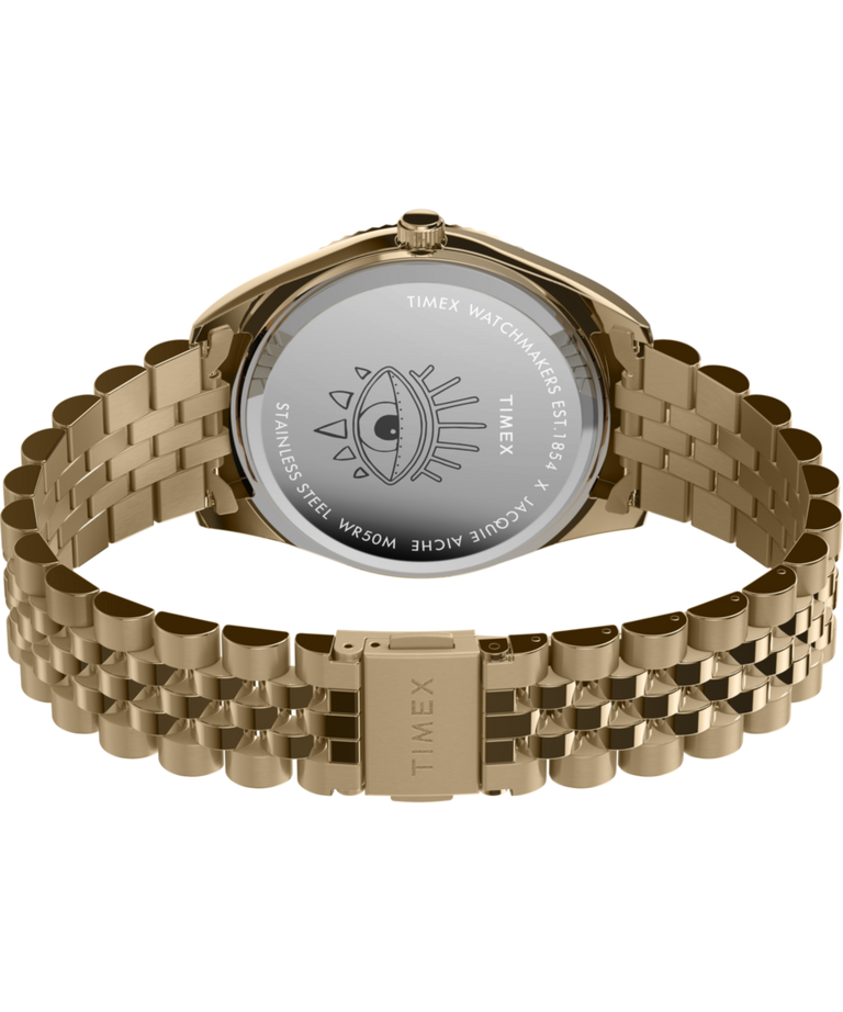 TW2Y45100 Timex x Jacquie Aiche 36mm Stainless Steel Bracelet Watch Caseback with Attachment Image