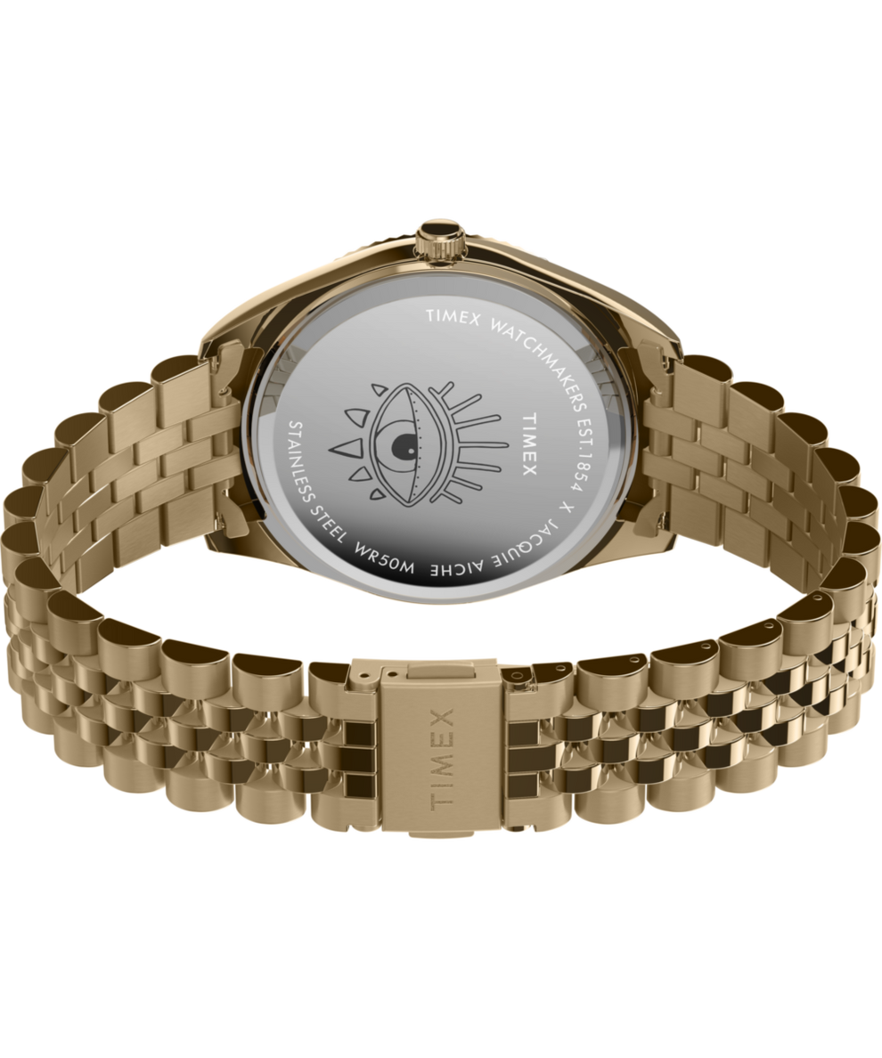 TW2Y45100 Timex x Jacquie Aiche 36mm Stainless Steel Bracelet Watch Caseback with Attachment Image