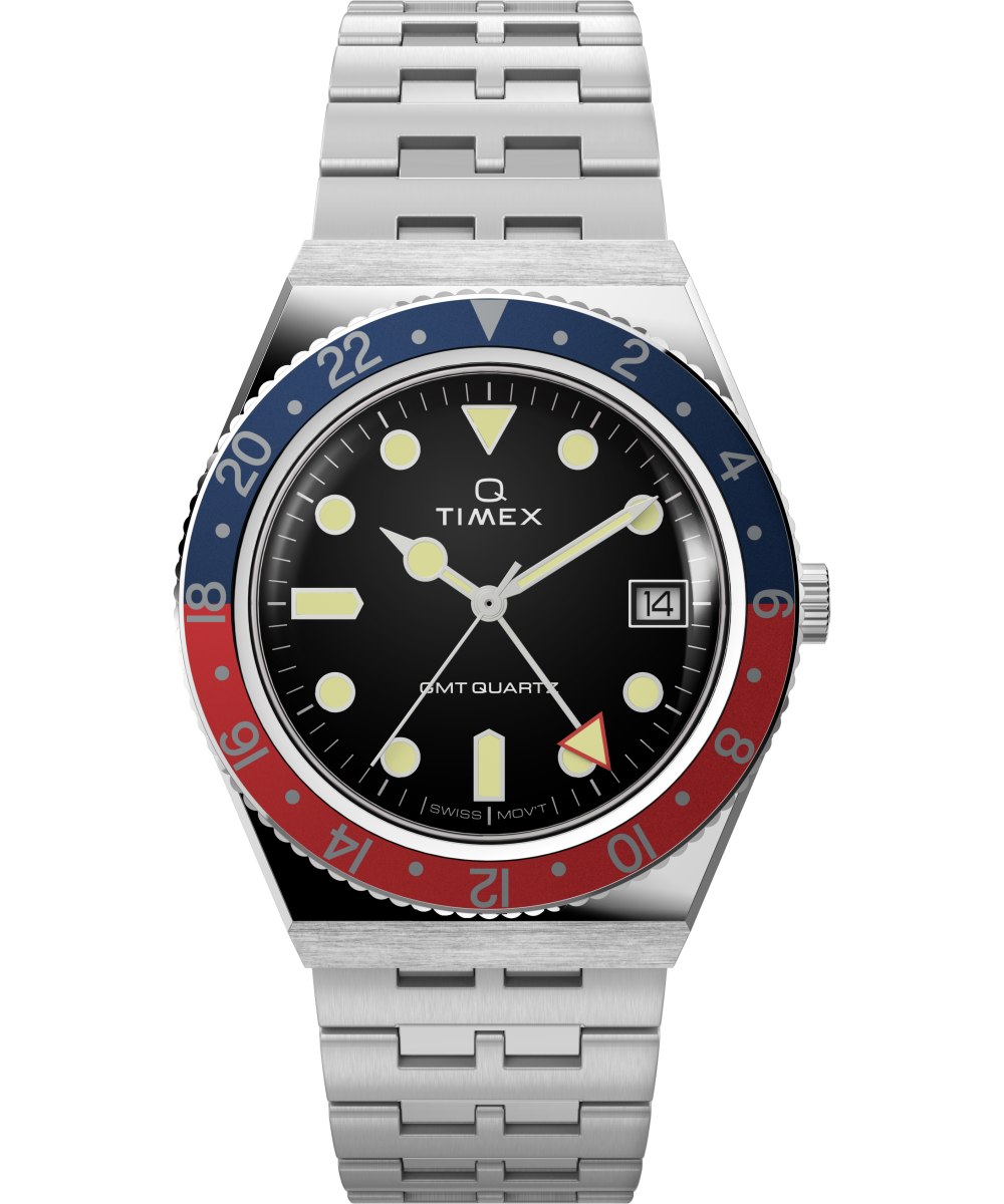 Q Timex GMT 38mm Stainless Steel Bracelet Watch Timex UK