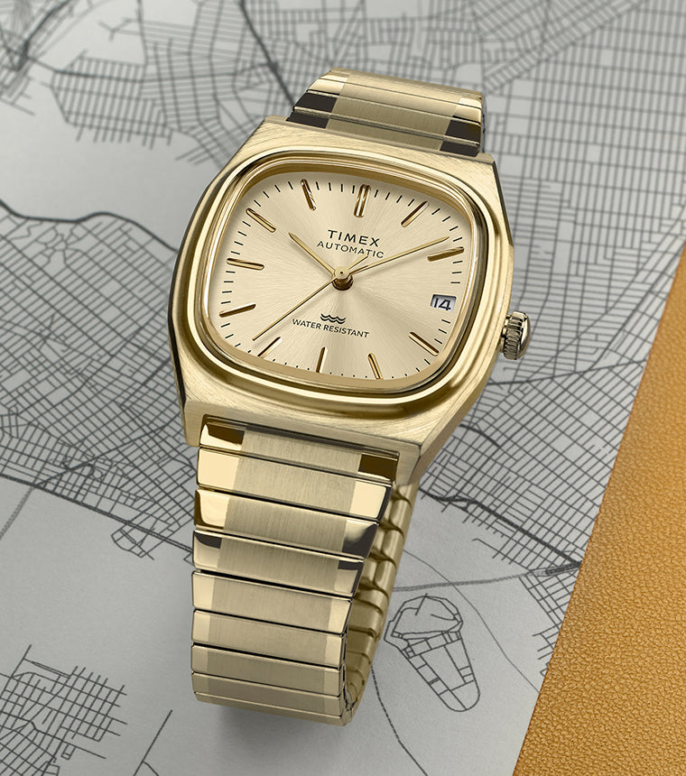 Timex® Automatic 1983 E Line Reissue 34mm Gold-Tone Expansion Band