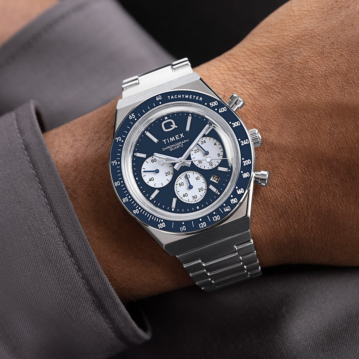 jtwm◆② Q Timex Chronograph 40mm Stainless Steel Bracelet Watch