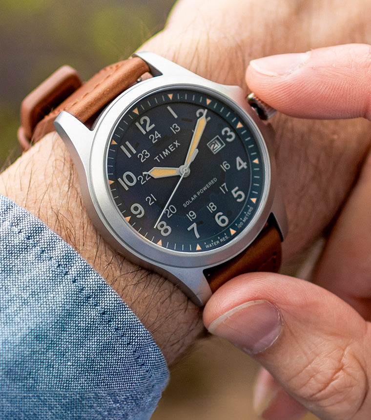 a/tan Expedition Field Post Solar 41mm Eco-Friendly Leather Strap Watch