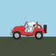 Snoopy driving a red Jeep with Woodstock riding in the passenger seat, official Peanuts® Road Trip artwork featured on the Timex Expedition watch dial.