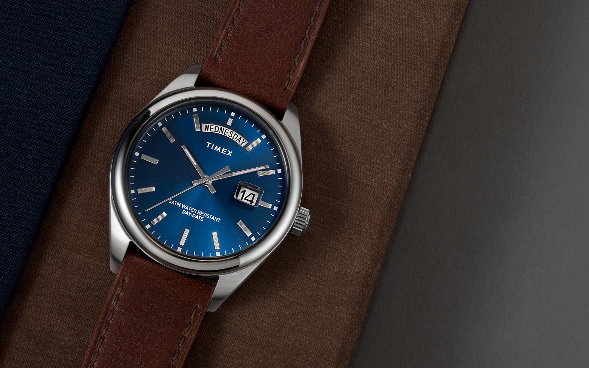 Timex Legacy Leather Strap Watch with blue Dial.