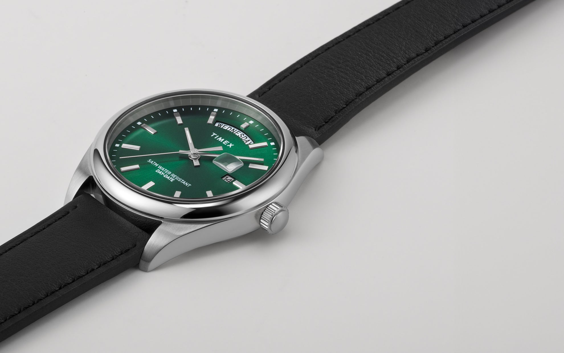 Timex Legacy Leather Strap Watch with Green Dial.