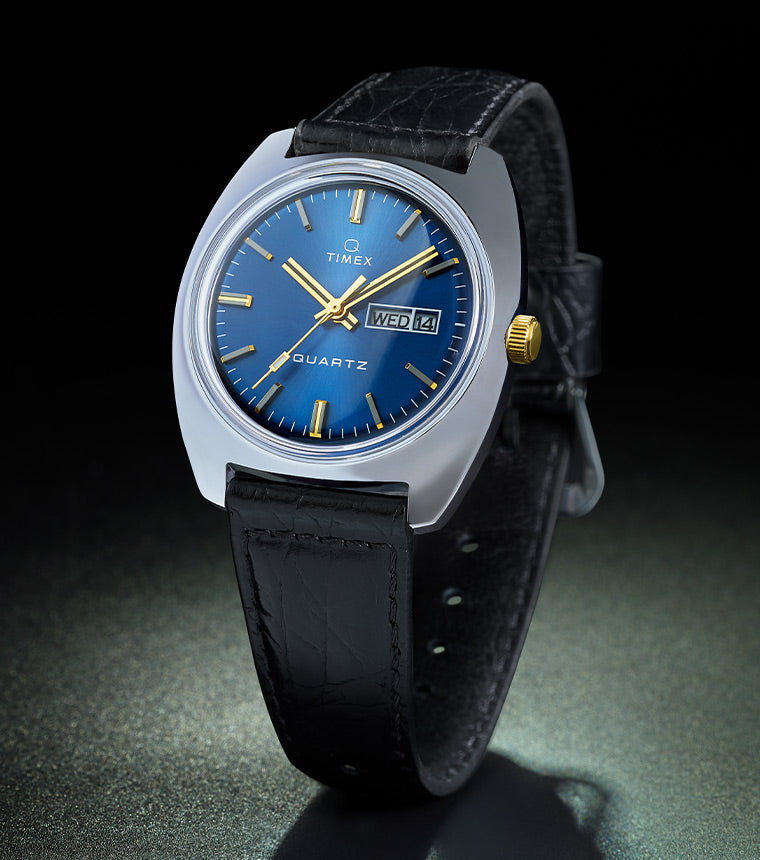 Q Timex® 1978 Day/Date 37.5mm Leather Strap Watch