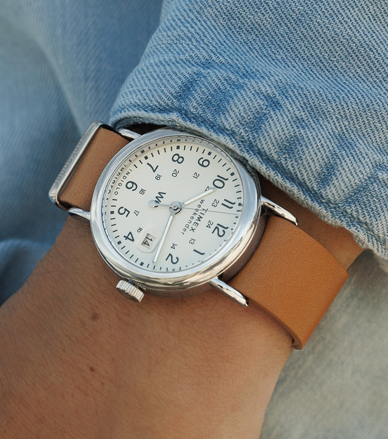 Weekender Brown Leather Strap Watch in a Wrist