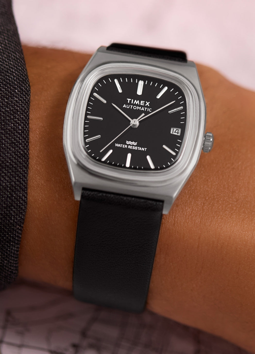 Timex® Automatic 1983 E-Line Leather Strap Watch in a Wrist