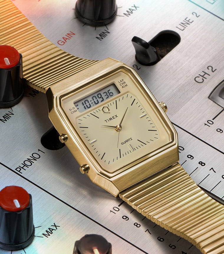 Timex Rectangular Q Timex® 1982 Ana-Digi Reissue 33mm Stainless Steel Bracelet Watch ...