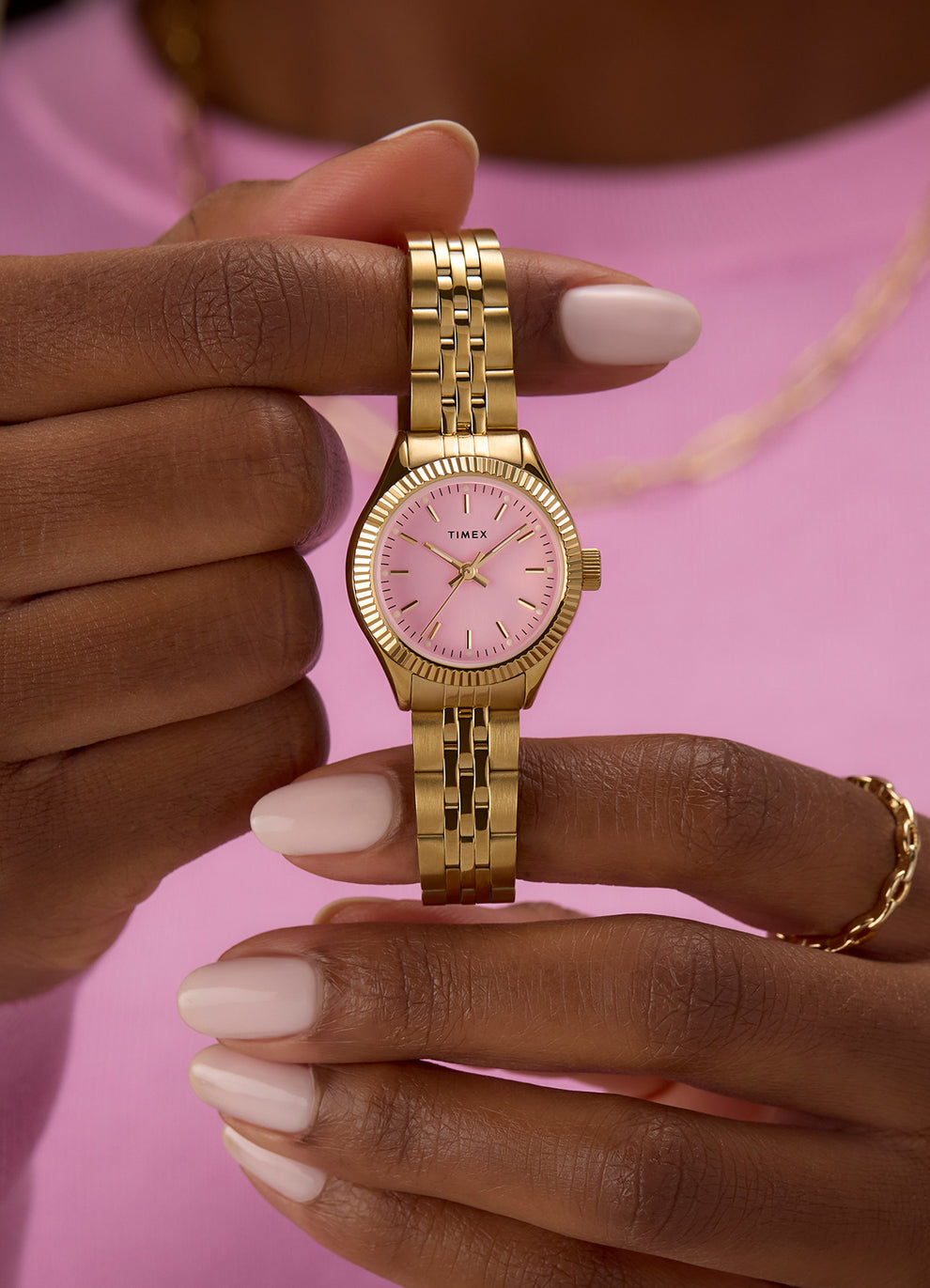 A beauty shot of Mini Legacy Two-tone watch in a woman's wrist