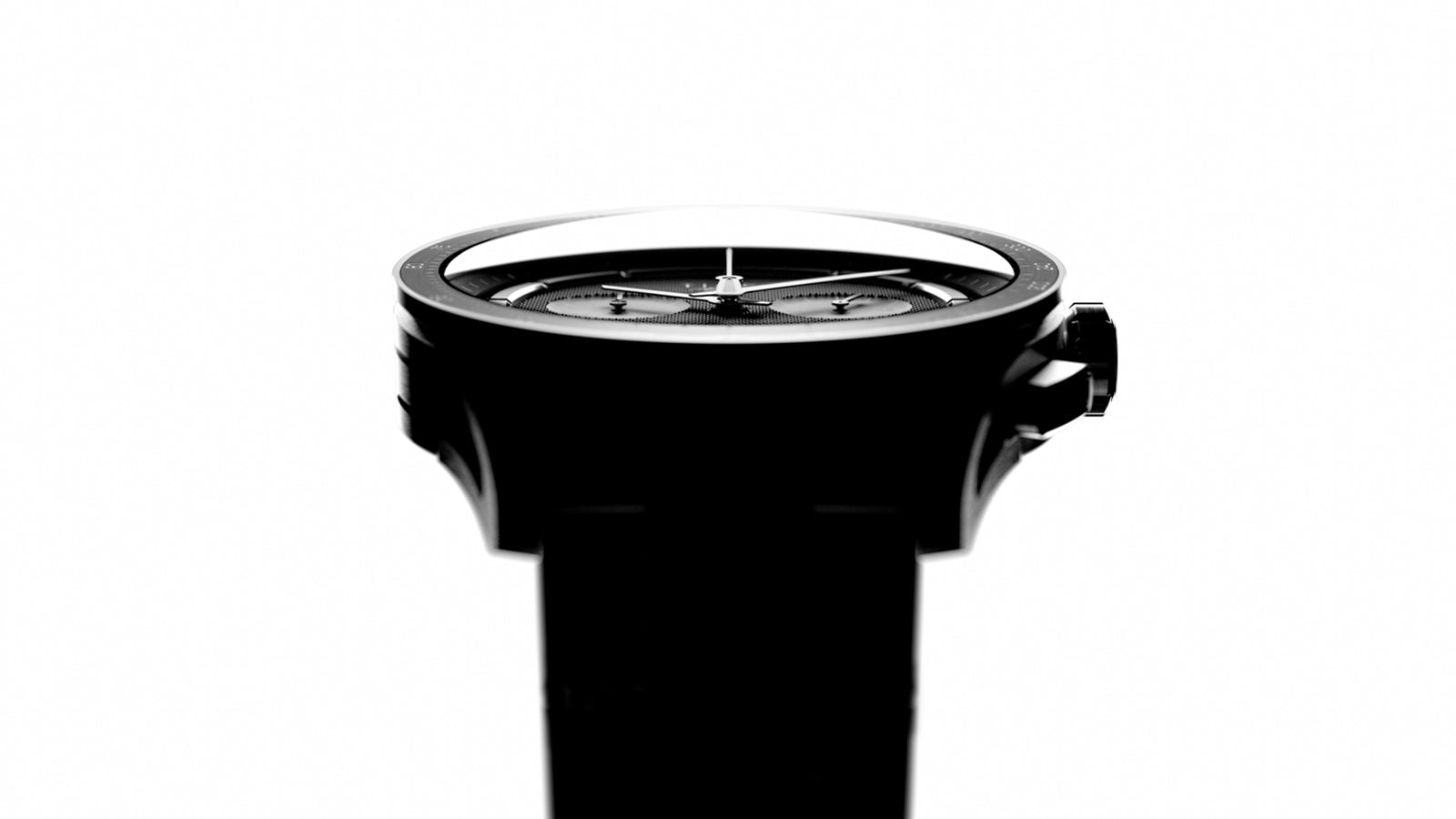 Side profile silhouette of Timex Atelier Chronograph Quartz M1a 40mm showing slim case and rubber strap