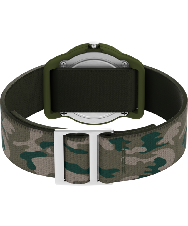 T78141 TIMEX TIME MACHINES® 29mm Green Camo Elastic Fabric Kids Watch Caseback with Attachment Image