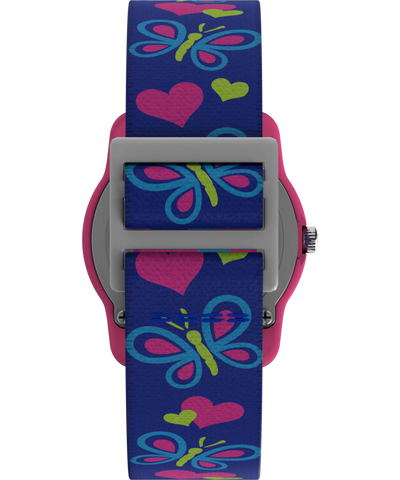 T89001 TIMEX TIME MACHINES® 29mm Butterflies and Hearts Blue Elastic Fabric Kids Watch Strap Image