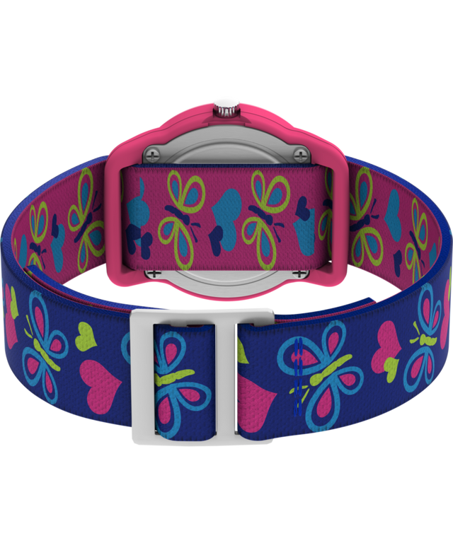 T89001 TIMEX TIME MACHINES® 29mm Butterflies and Hearts Blue Elastic Fabric Kids Watch Caseback with Attachment Image