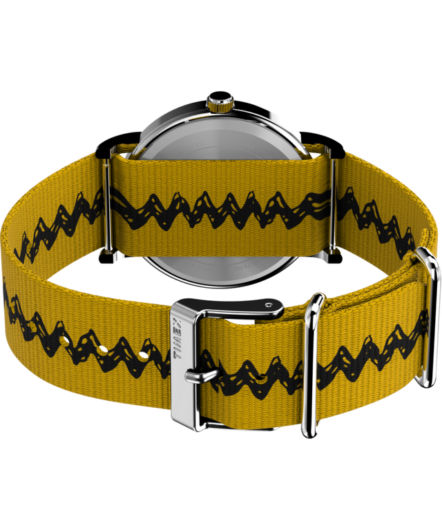 TW2R41100 Timex x Peanuts Charlie Brown 38mm Fabric Strap Watch Caseback with Attachment Image