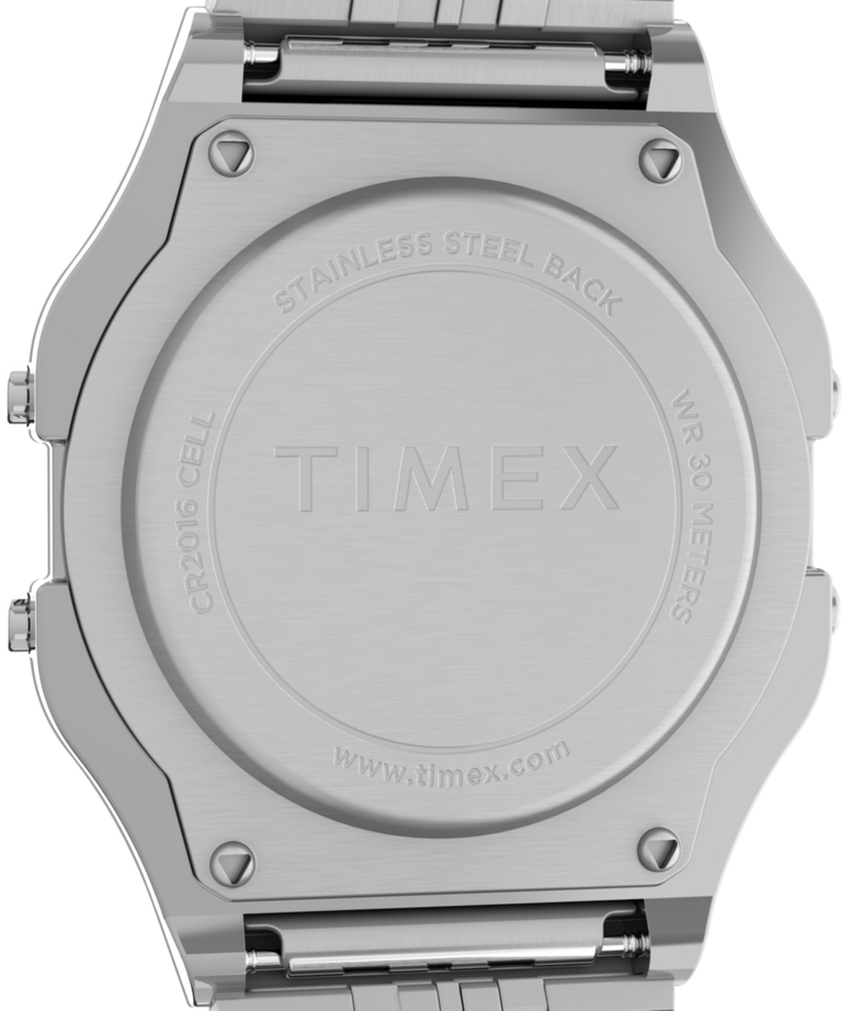 TW2R79300 Timex T80 34mm Stainless Steel Bracelet Watch Caseback Image