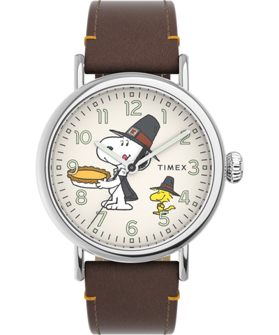TW2V60100 Timex Standard x Peanuts Featuring Snoopy Thanksgiving 40mm Leather Strap Watch Primary Image