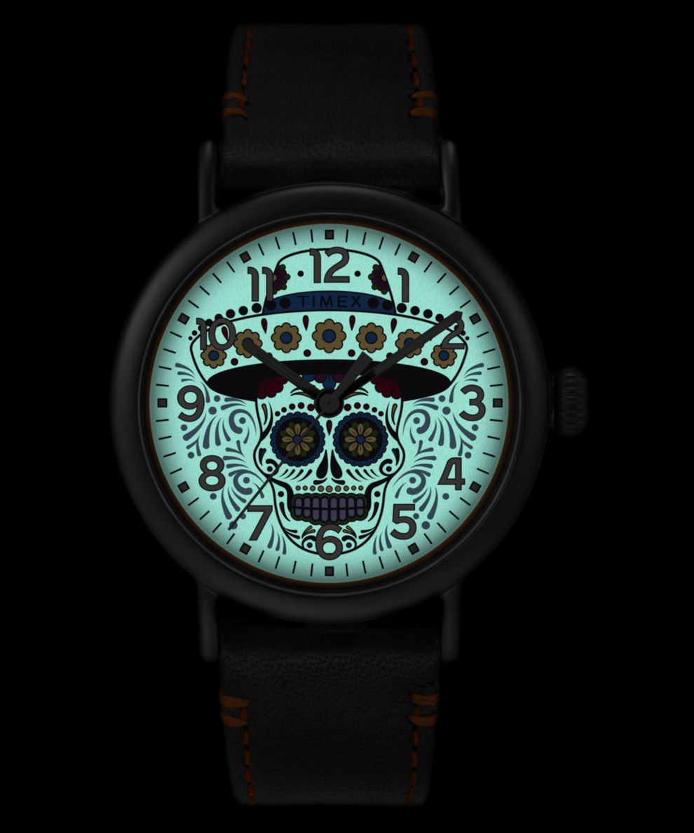 TW2V67700 Timex Standard Dia de los Muertos 40mm Leather Strap Watch Alternate Image 1