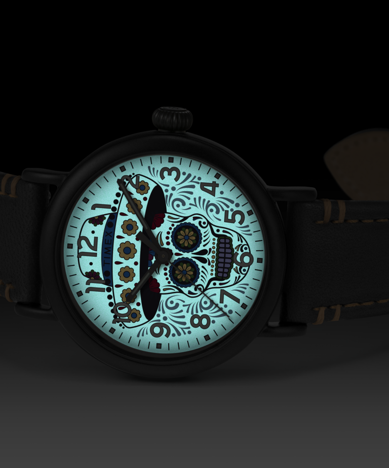 TW2V67700 Timex Standard Dia de los Muertos 40mm Leather Strap Watch Alternate Image 2