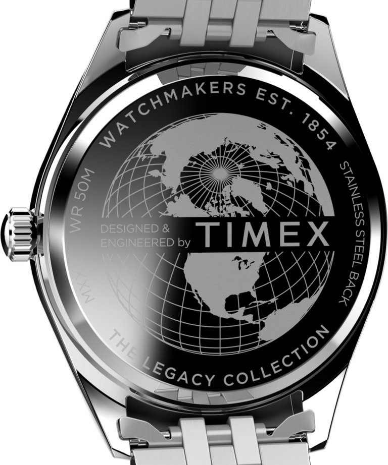 TW2V67800 Timex Legacy Day and Date 41mm Stainless Steel Bracelet Watch Caseback Image