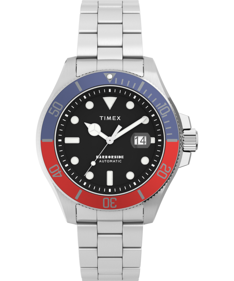 Shop Timex Harborside Coast Stainless Steel Watch In Blue/ Silver Shop Timex Harborside Coast Stainless Steel Watch In Blue/ Silver