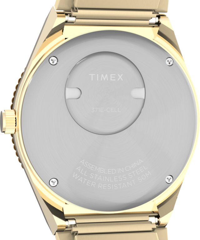 TW2V92500 Q Timex® 36mm Stainless Steel Expansion Band Watch   Caseback Image