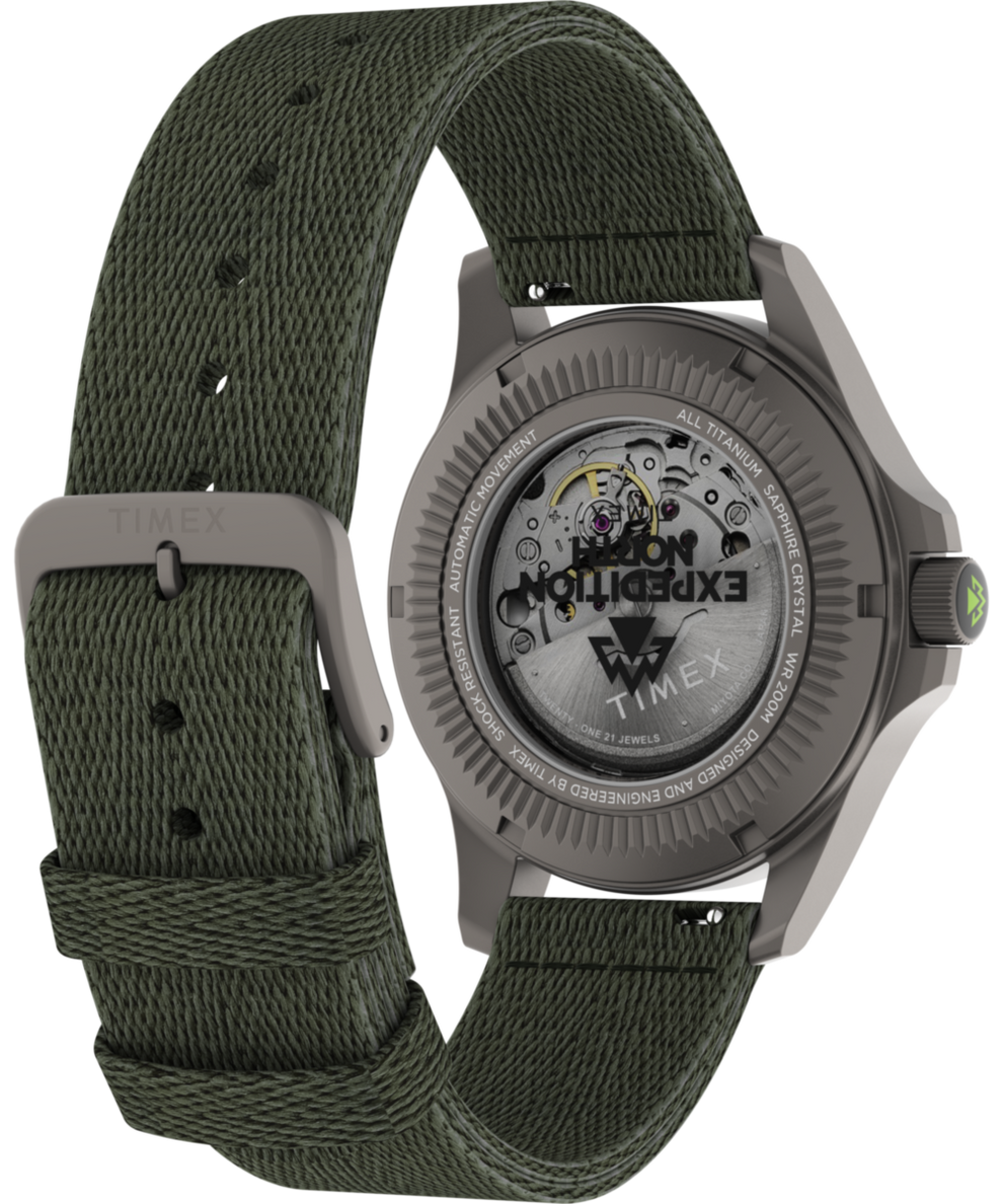 TW2V95300 Expedition Titanium Automatic 41mm Recycled Fabric Strap Watch Caseback with Attachment Image