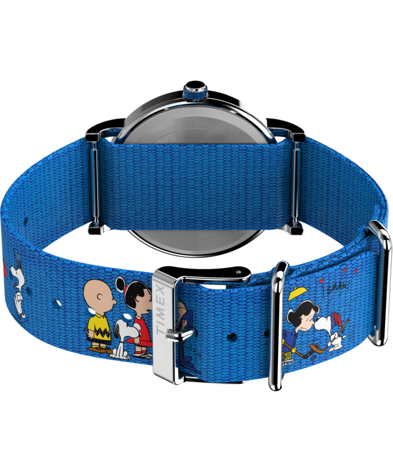 TW2W19400 Peanuts® x Timex Weekender Gang's All Here 38mm Fabric Strap Watch Caseback with Attachment Image
