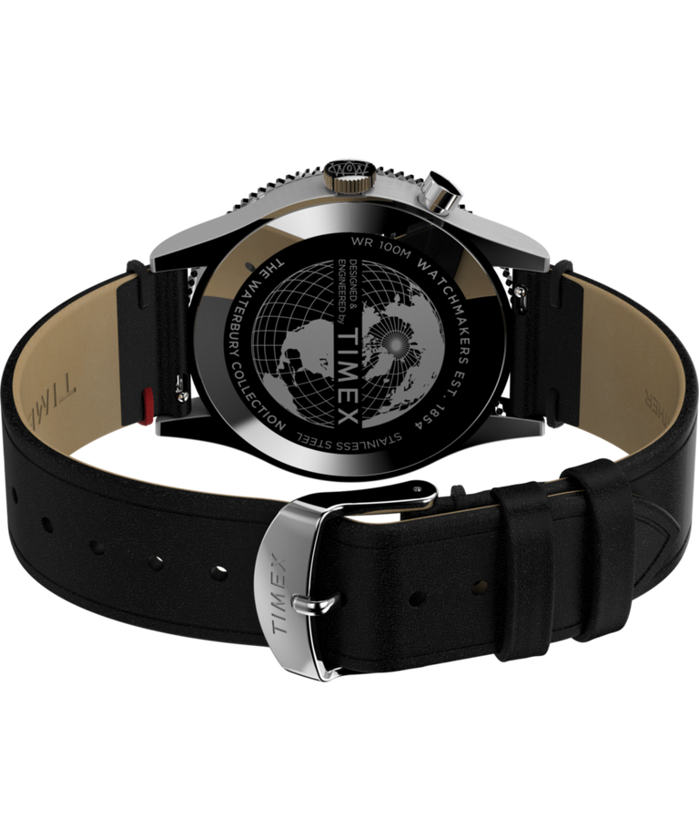 TW2W22800 Waterbury Traditional GMT 39mm Leather Strap Watch Caseback with Attachment Image