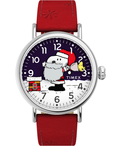 TW2W44400 Timex x Peanuts Standard Snoopy Santa 40mm Leather Strap Watch Primary Image