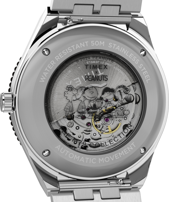 TW2W47500 Peanuts® x Timex M79 Automatic 40mm Stainless Steel Bracelet Watch Caseback Image