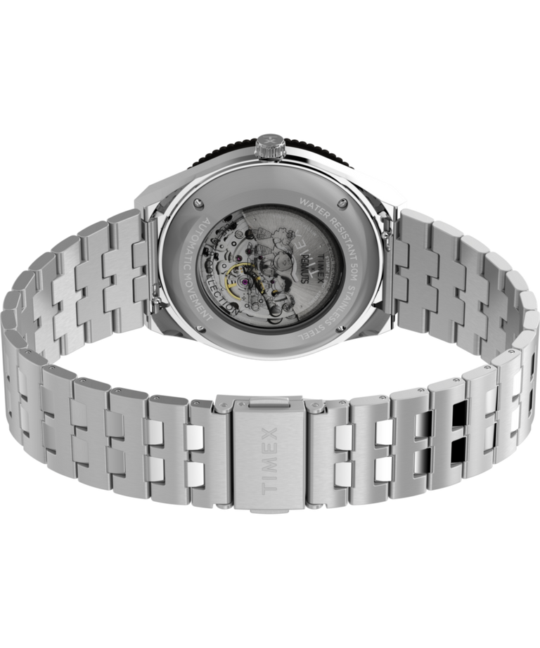 TW2W47500 Peanuts® x Timex M79 Automatic 40mm Stainless Steel Bracelet Watch Caseback with Attachment Image