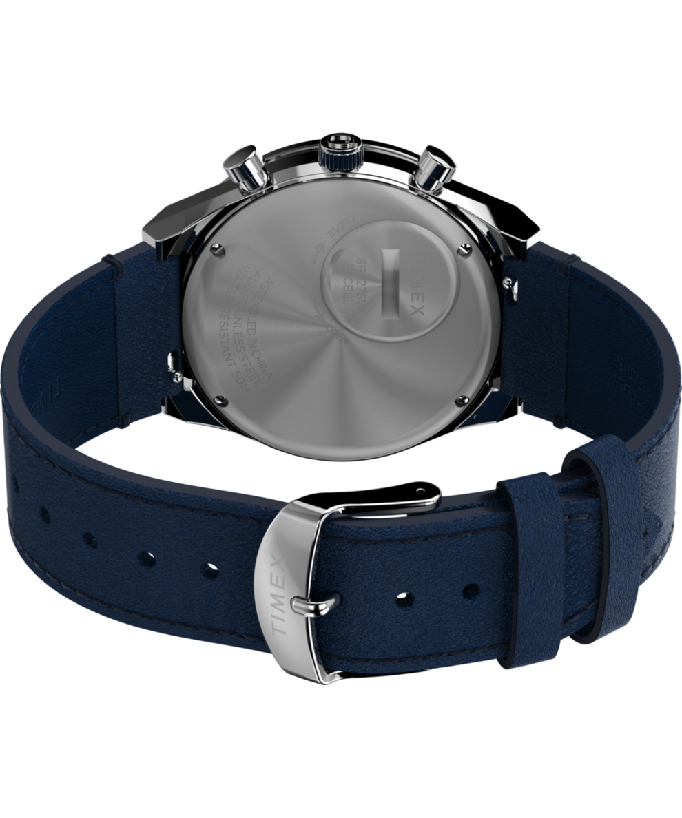 TW2W51700 Q Timex Chronograph 40mm Leather Strap Watch Caseback with Attachment Image