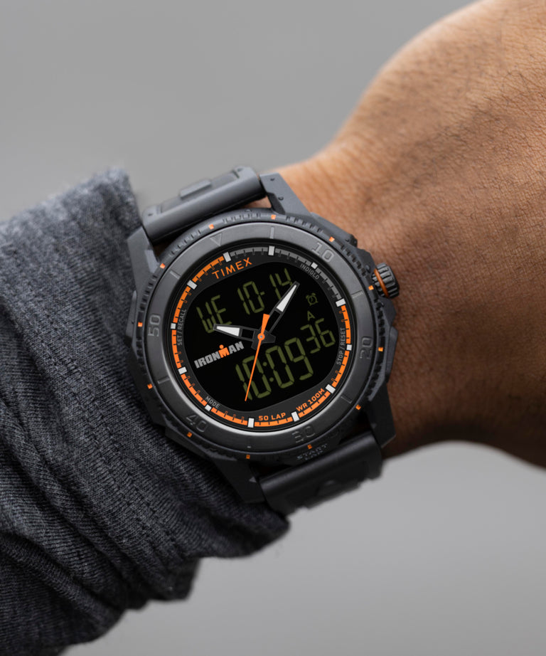 TW2W53600 TIMEX® IRONMAN® Adrenaline Ana-digi 46.5mm PU Strap Watch  Alt Wrist Shot 2 Image