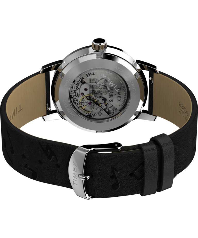 TW2W68800 Peanuts® x Timex Marlin® Automatic Saxophonist 40mm Leather Strap Watch Caseback with Attachment Image