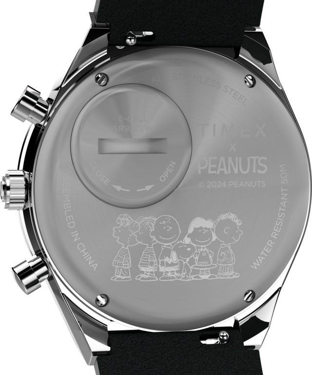 TW2W68900 Q Timex Chronograph x Peanuts Snoopy 40mm Leather Strap Watch   Caseback Image