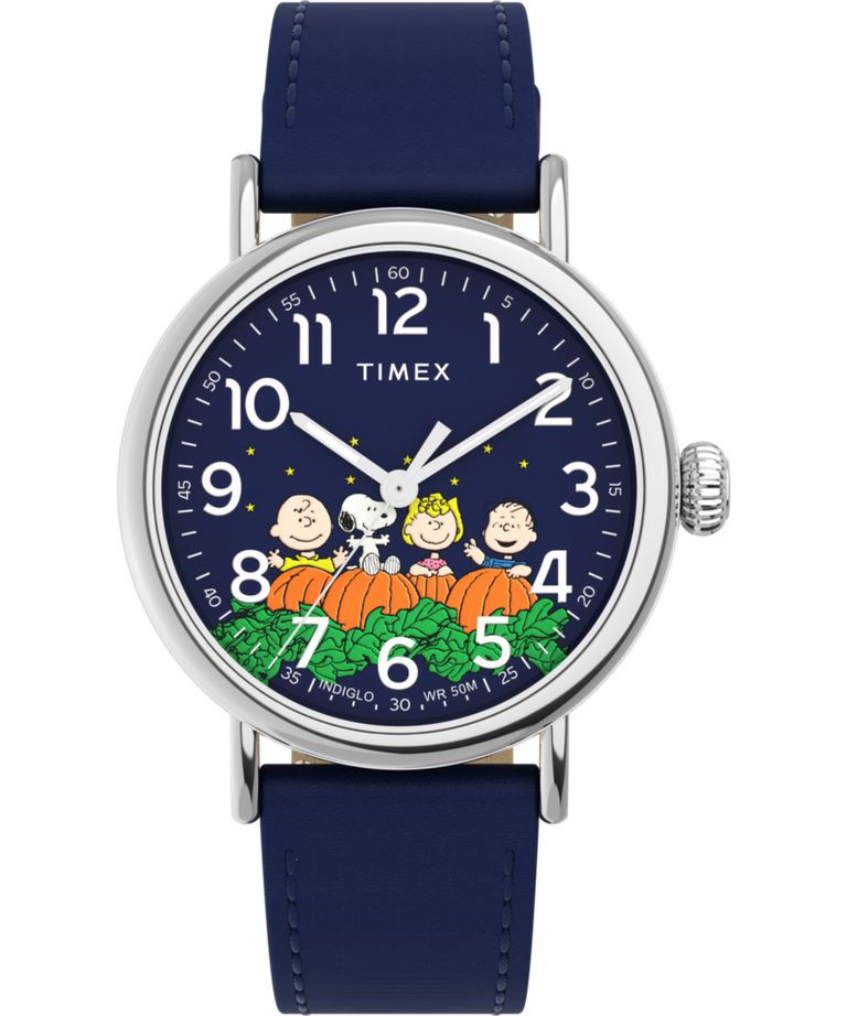 TW2W72700 Peanuts® x Timex Standard Pumpkin Patch 40mm Leather Strap Watch   Primary Image