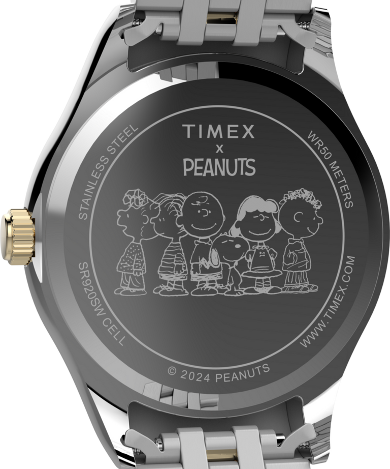 TW2W78800 Timex Legacy x Peanuts Bicycle 34mm Stainless Steel Bracelet Watch   Caseback Image