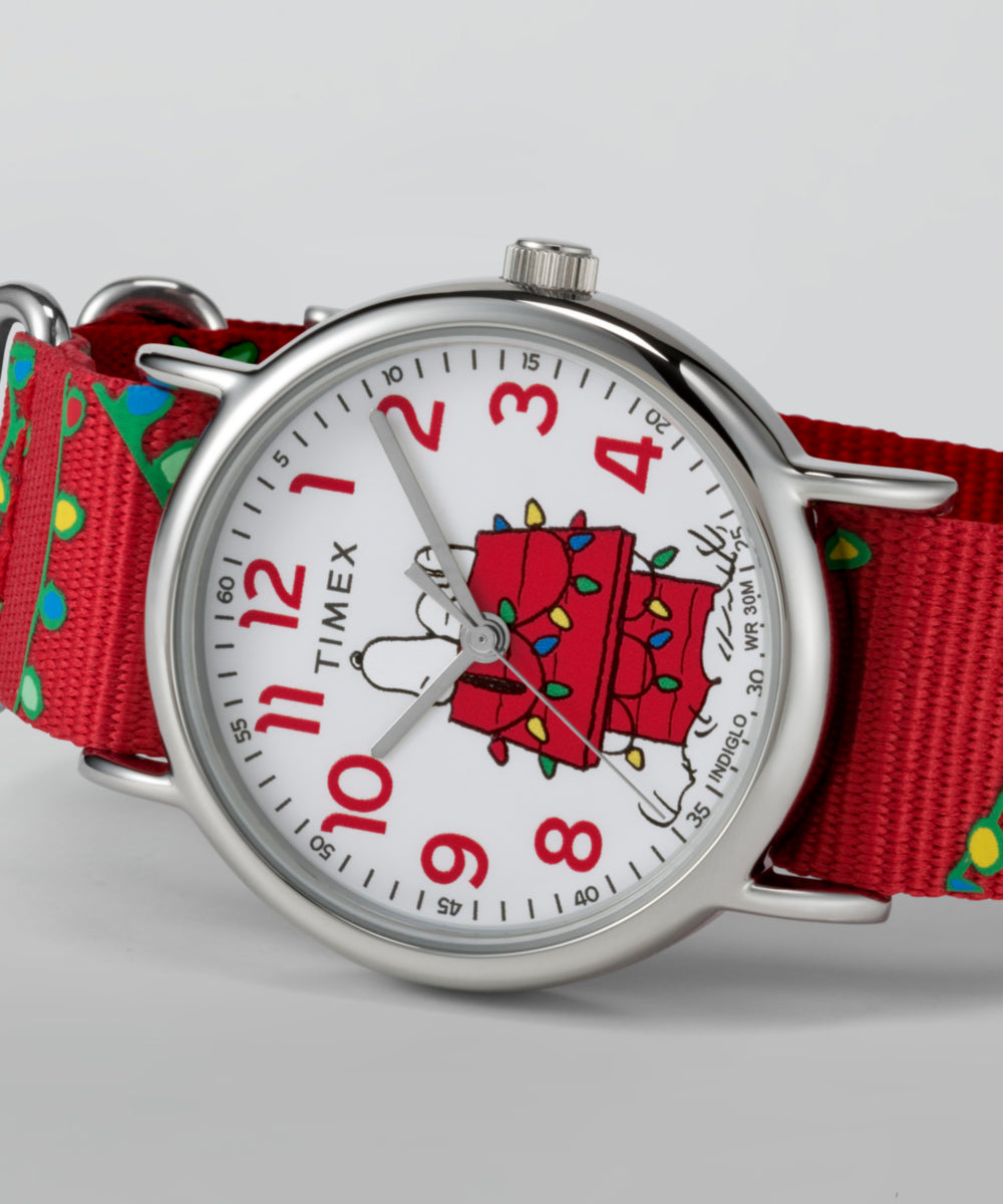 Timex x Peanuts Weekender Holiday 38mm Fabric Strap Watch