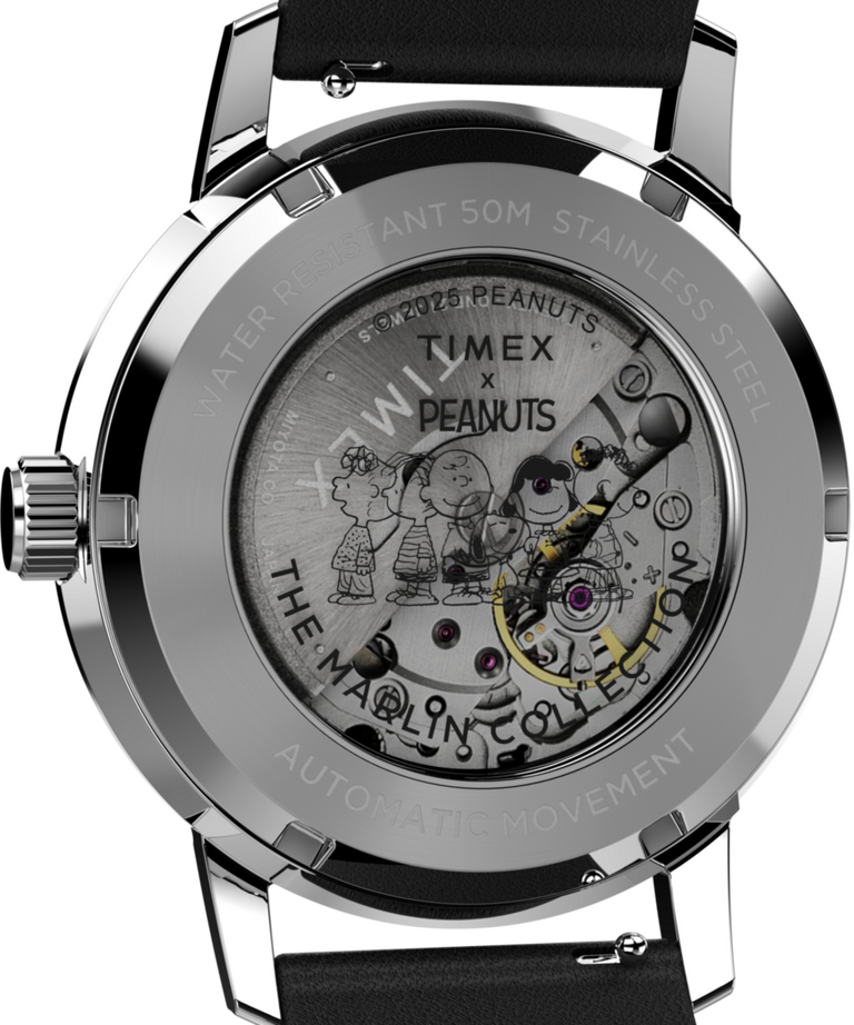 TW2W87200 Peanuts® x Timex Marlin® Automatic Space 40mm Leather Strap Watch Caseback Image